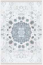 Mars Serisi Gri Mavi Etnik Geometrik Desen Kaymaz Taban Şönil Halı