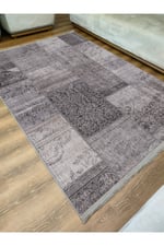 Mars Serisi Gri Tonlarında Patchwork Desen Kaymaz Taban Şönil Halı