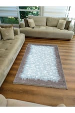 Mars Serisi Mavi Tonlarında Çerçeveli Etnik Desen Kaymaz Taban Şönil Halı