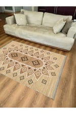 Mars105 Jut Tonlarında Klasık Dekoratif Kilim Salon Halısı Saçaklı Yıkanabilen Halı