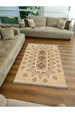 Mars105 Jut Tonlarında Klasık Dekoratif Kilim Salon Halısı Saçaklı Yıkanabilen Halı