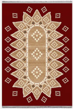 Mars107 Kırmızı Tonlarında Klasık Dekoratif Kilim Salon Halısı Saçaklı Yıkanabilen Halı