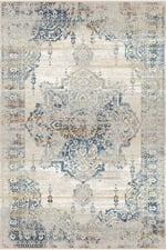 Mavi Bej Vintage Eskitme Desenli Klasik Salon Halısı – Modern Madalyonlu Dekoratif Halı 2127