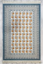 Mavi Dokuma Bohem Kilim Etnik Çiçekli Motif Desen li Vintage Kilim Yıkanabilir Cotton Kilim 3724