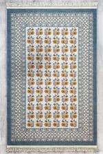 Mavi Dokuma Bohem Kilim Etnik Çiçekli Motif Desen li Vintage Kilim Yıkanabilir Cotton Kilim 3724