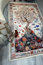 Mercan ve Ağaç Desenli Yumuşak Dokulu, Pamuk Taban, Yatak Odası & Salon Halısı mars274