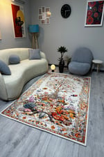 Mercan ve Ağaç Desenli Yumuşak Dokulu, Pamuk Taban, Yatak Odası & Salon Halısı mars276