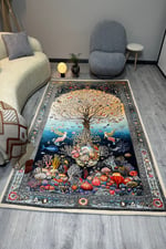 Mercan ve Deniz Kızı Figürlü Dekoratif Halı Desenli Yumuşak Dokulu Pamuk Yatak Odası Salon Halısı