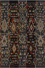 Modern Etnik Desenli Siyah Salon Halısı -Kaymaz Tabanlı,Yıkanabilir Şık Kilim Halı 2106