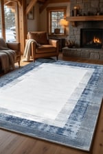 Modern Mavi Çerçeve Desenli Kilim – Minimal Salon Halısı, Kaymaz Taban, Dekoratif Tasarım 2205