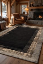 Modern Siyah Kahve Çerçeve Desenli Kilim – Minimal Salon Halısı, Kaymaz Taban 2206