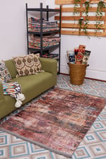 Modern Vintage Desenli Salon Halısı Çok Renkli Yıkanabilir Dekoratif Halı 2101