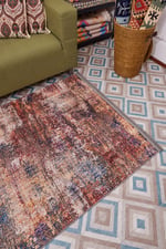 Modern Vintage Desenli Salon Halısı Çok Renkli Yıkanabilir Dekoratif Halı 2101