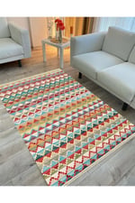 Multy Tonlarında Baklava Antika Desenli Dekoratif Pamuk Dokuma Cotton Kilim 3569