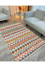 Multy Tonlarında Baklava Antika Desenli Dekoratif Pamuk Dokuma Cotton Kilim 3569