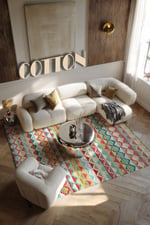 Multy Tonlarında Baklava Antika Desenli Dekoratif Pamuk Dokuma Cotton Kilim 3569