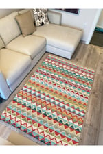 Multy Tonlarında Baklava Antika Desenli Dekoratif Pamuk Dokuma Cotton Kilim 3569