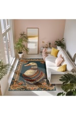 Ördek Temalı Yeşil Tonlarında Pastel Botanik  Dokuma Taban Salon Halısı Çocuk Halısı  Mars 256