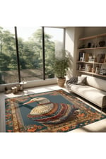 Ördek Temalı Yeşil Tonlarında Pastel Botanik  Dokuma Taban Salon Halısı Çocuk Halısı  Mars 256