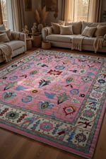Pembe Otantik Etnik Desenli Halı - Vintage Türk Motifli Bohem Salon Halısı 71