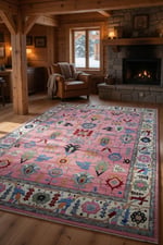 Pembe Otantik Etnik Desenli Halı - Vintage Türk Motifli Bohem Salon Halısı 71
