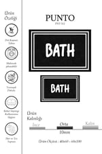 Punto Beyaz Çizgili BATH Yazılı Dijital Baskı Yıkanan Kaymaz İkili Banyo Paspas Takımı, 40x60 60x100