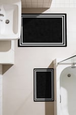 Punto Beyaz Çizgili Dijital Baskı Yıkanan Kaymaz İkili Banyo Paspas Takımı 40x60 60x100
