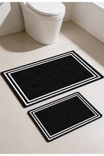 Punto Beyaz Çizgili Dijital Baskı Yıkanan Kaymaz İkili Banyo Paspas Takımı 40x60 60x100