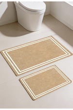 Punto Jüt Görünümlü Beyaz Çizgi Dijital Baskı Yıkanan Kaymaz İkili Banyo Paspas Takımı 40x60 60x100