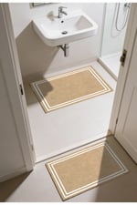 Punto Jüt Görünümlü Beyaz Çizgi Dijital Baskı Yıkanan Kaymaz İkili Banyo Paspas Takımı 40x60 60x100