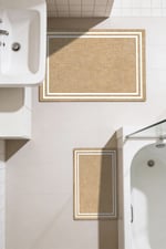 Punto Jüt Görünümlü Beyaz Çizgi Dijital Baskı Yıkanan Kaymaz İkili Banyo Paspas Takımı 40x60 60x100