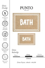Punto Jüt Görünümlü Beyaz Çizgili BATH Yazılı Dijital Baskılı İkili Banyo Paspas Takımı 40x60 60x100