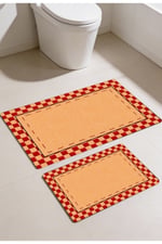 Punto Jüt Görünümlü Kırmızı Dama Desen Dijital Baskılı Kaymaz İkili Banyo Paspas Takımı 40x60 60x100