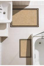 Punto Jüt Görünümlü Siyah Çizgi Dijital Baskı Yıkanan Kaymaz İkili Banyo Paspas Takımı 40x60 60x100