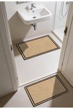 Punto Jüt Görünümlü Siyah Çizgi Dijital Baskı Yıkanan Kaymaz İkili Banyo Paspas Takımı 40x60 60x100