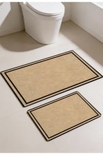Punto Jüt Görünümlü Siyah Çizgi Dijital Baskı Yıkanan Kaymaz İkili Banyo Paspas Takımı 40x60 60x100