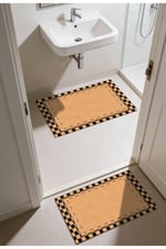 Punto Jüt Görünümlü Siyah Dama Desenli Dijital Baskılı Kaymaz İkili Banyo Paspas Takımı 40x60 60x100