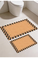 Punto Jüt Görünümlü Siyah Dama Desenli Dijital Baskılı Kaymaz İkili Banyo Paspas Takımı 40x60 60x100