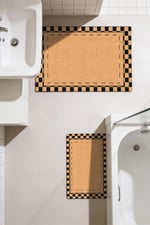 Punto Jüt Görünümlü Siyah Dama Desenli Dijital Baskılı Kaymaz İkili Banyo Paspas Takımı 40x60 60x100