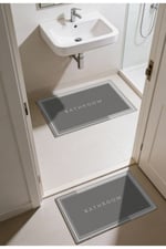 Punto Kaymaz Açık Gri & Gri Tonları, Yumuşak ve Yıkanan İkili Banyo Paspas Takımı, 40x60 60x100