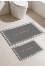 Punto Kaymaz Açık Gri & Gri Tonları, Yumuşak ve Yıkanan İkili Banyo Paspas Takımı, 40x60 60x100