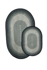 Punto Kaymaz Modern Oval Şık Gri Tonlar Yumuşak ve Yıkanan İkili Banyo Paspas Takımı 40x60 60x100