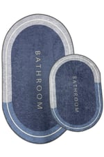 Punto Kaymaz Modern Oval Şık Mavi Tonlar, Yumuşak ve Yıkanan İkili Banyo Paspas Takımı, 40x60 60x100