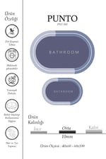 Punto Kaymaz Modern Oval Şık Mavi Tonlar, Yumuşak ve Yıkanan İkili Banyo Paspas Takımı, 40x60 60x100