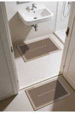 Punto Kaymaz Tabanlı Bej & Kahve Tonları, Yumuşak İkili Banyo Paspas Takımı 40x60 60x100