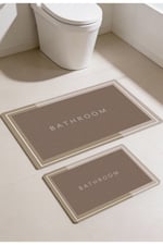 Punto Kaymaz Tabanlı Bej & Kahve Tonları, Yumuşak İkili Banyo Paspas Takımı 40x60 60x100