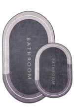 Punto Kaymaz Tabanlı Oval Lila & Mor Tonları, Yumuşak İkili Banyo Paspas Takımı 40x60 60x100