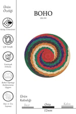 Renkli Etnik Desenli Jüt Görünümlü Yuvarlak Kilim Bohem Dekoratif Halı 995