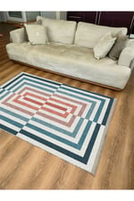 Renkli Geometrik Yıkanabilir Kaymaz Pamuk Tabanlı Salon Halısı, Koridor ve Mutfak Halısı Kilim 2189
