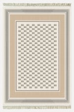 Siyah Beyaz ve Bej Tonlarında Kare Desenli Kilim Etnik Bohem Stil Yıkanabilir Pamuk Taban Kilim